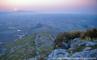 A walk at the ancient theater of Orchomenos in the county of Arcadia